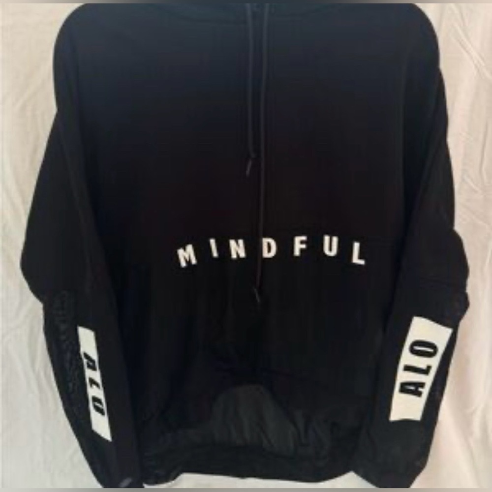 ALO YOGA Rare Oversized Mindful Movement Black Hoodie with Mesh Detail - Picture 3 of 10